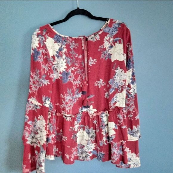 Boho Red Floral Gypsy Blouse Top Med Altered State - Picture 8 of 11